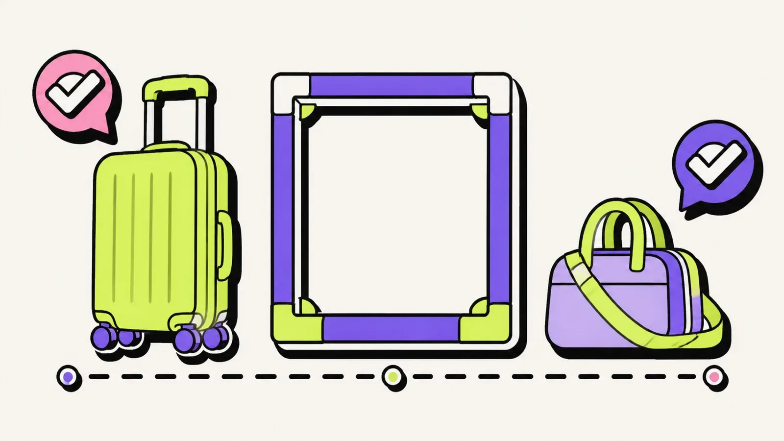 Lufthansa Handgepäck: Illustration von Trolley und kleiner Tasche im Messrahmen