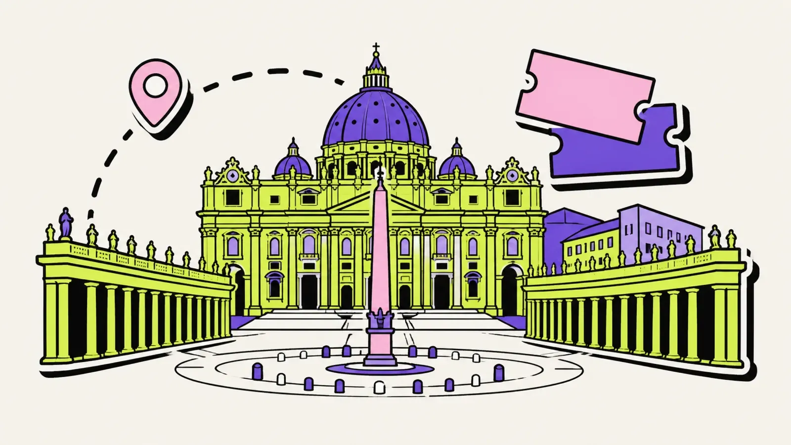 Vatikan Tickets: Illustration der Petersdom-Silhouette mit Eintrittskarte