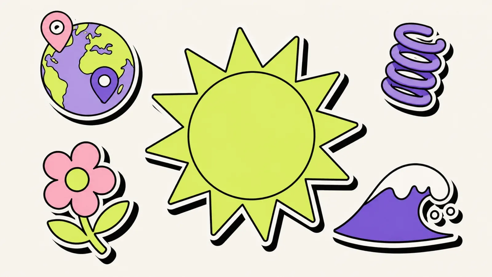 Warm im April: Illustration eines Globus mit Sonne und Reisezielen als Kartenpins