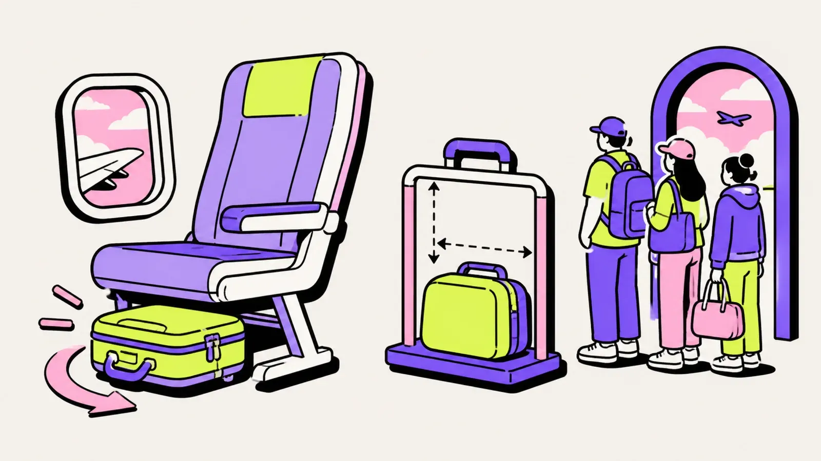 Wizz Air Handgepäck: Illustration einer Tasche im Messrahmen mit Priority-Schlange am Gate